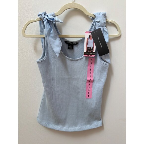 French Connection Womens Light Blue Ribbed Tank Top With Tie Straps Size Small - Picture 1 of 5